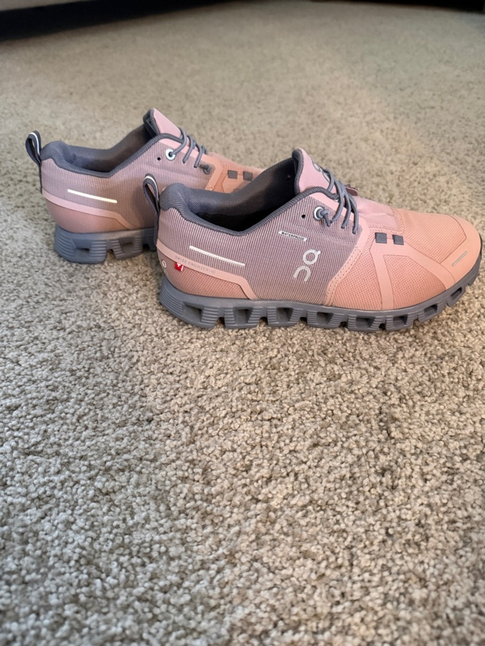 On Running Women's Pink and Gray Cloud Sneakers